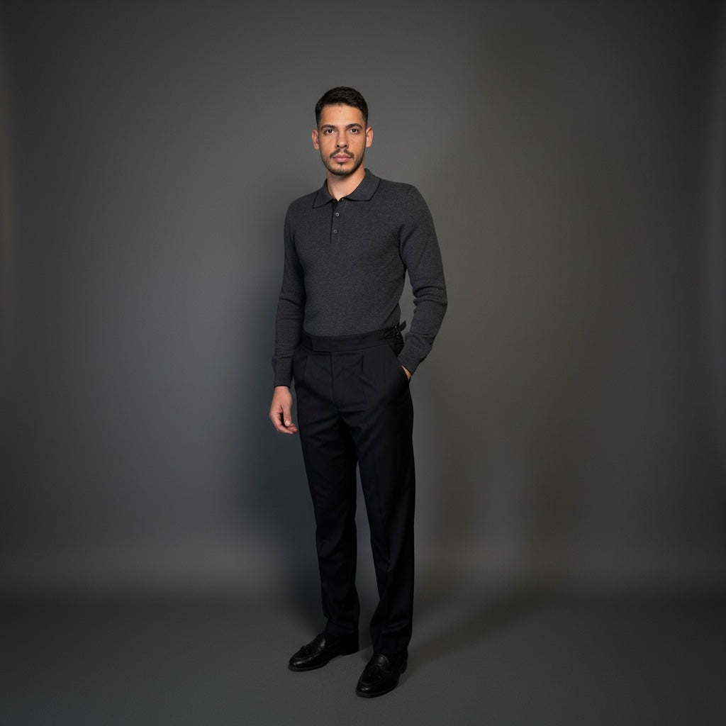 Charcoal Cotton Polo Sweater Slim Fit