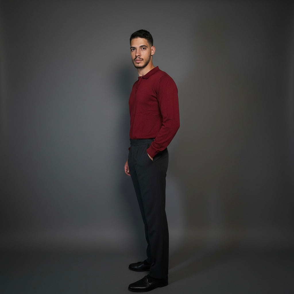 Burgundy Cotton Polo Sweater Slim Fit