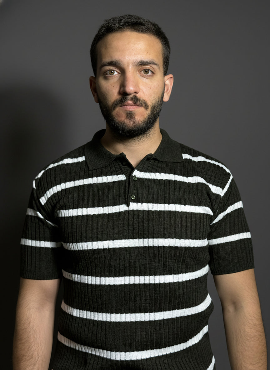 Dark Green & White Striped Polo Shirt
