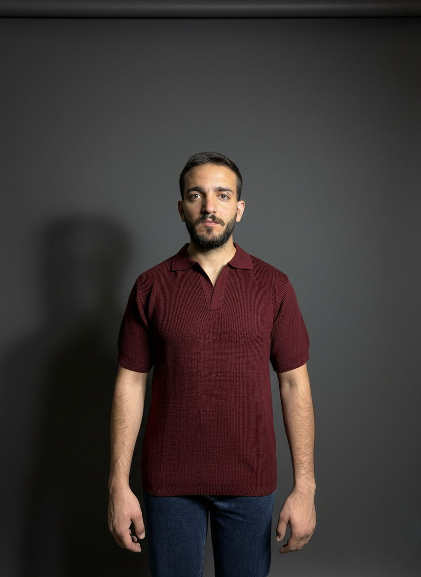 Maroon Johnny Collar Polo Shirt