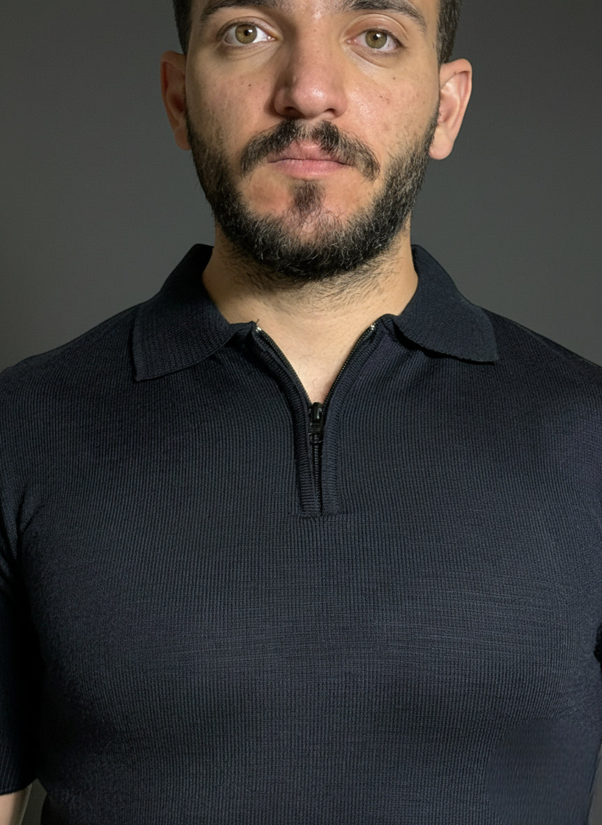 Navy Blue Zip Polo Shirt