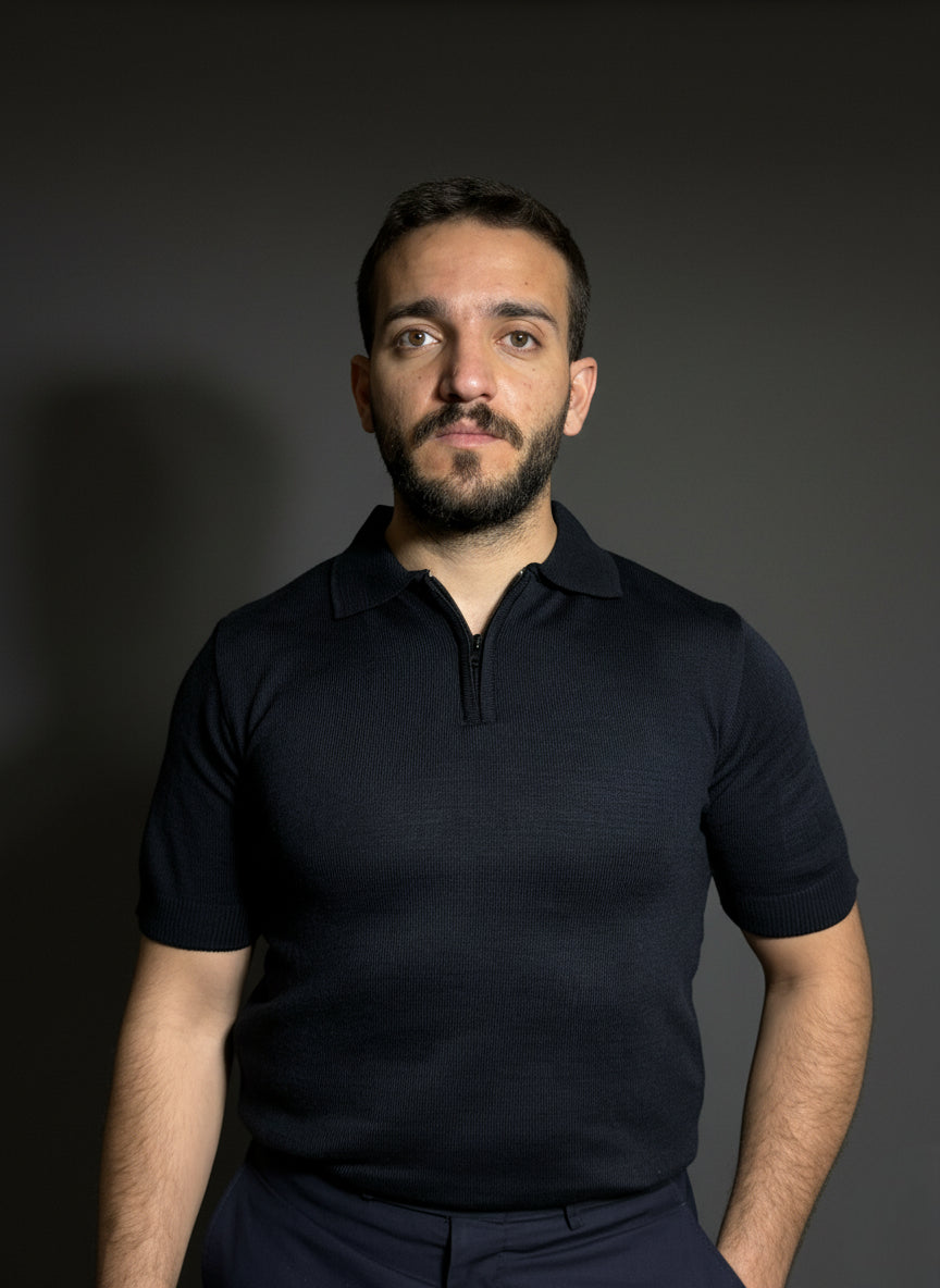 Navy Blue Zip Polo Shirt