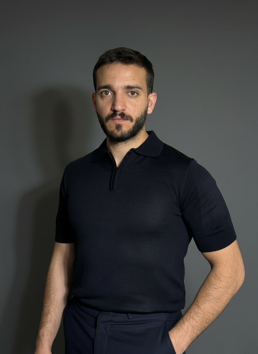 Navy Blue Zip Polo Shirt