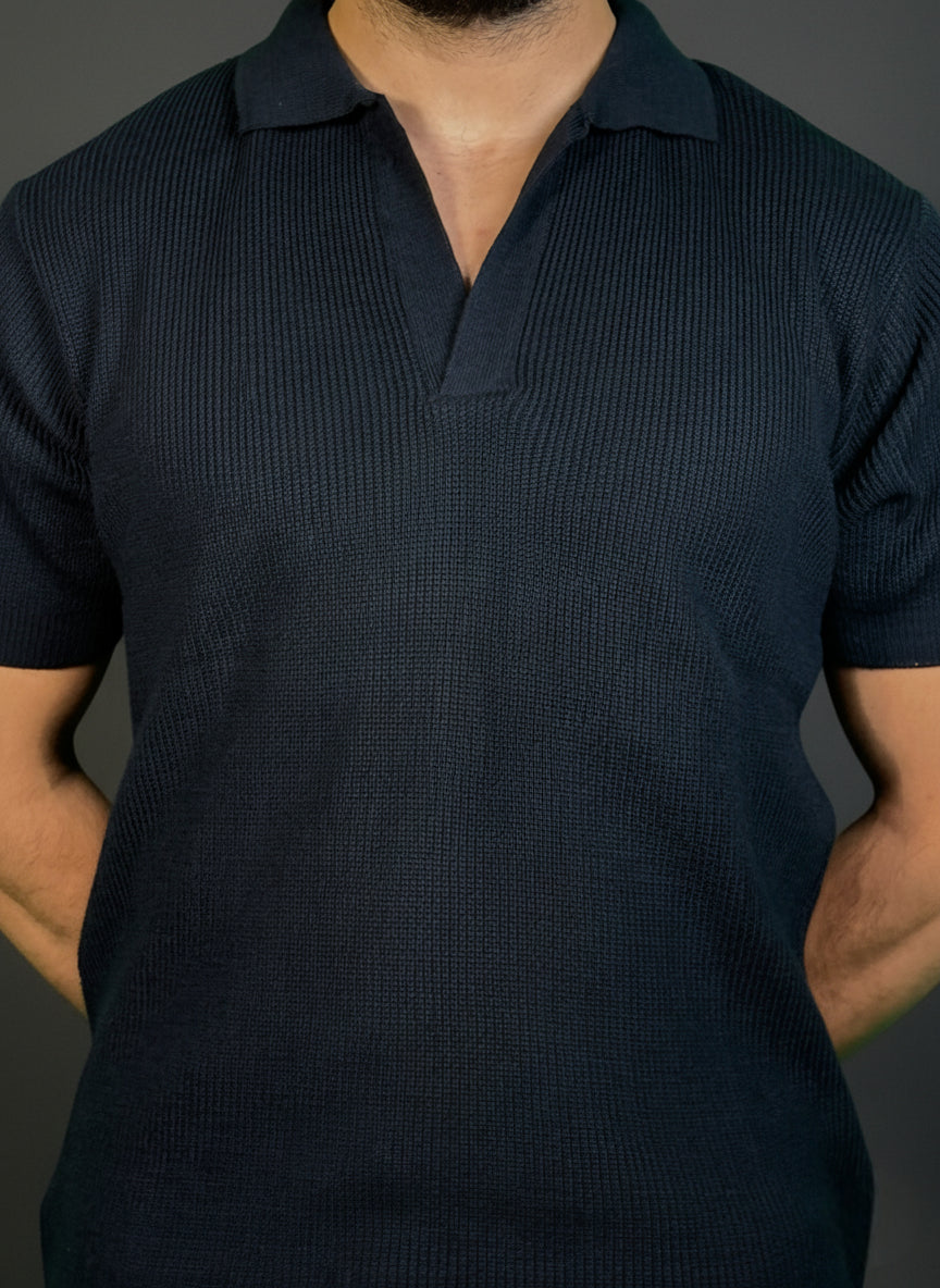 Navy Blue Johnny Collar Polo Shirt