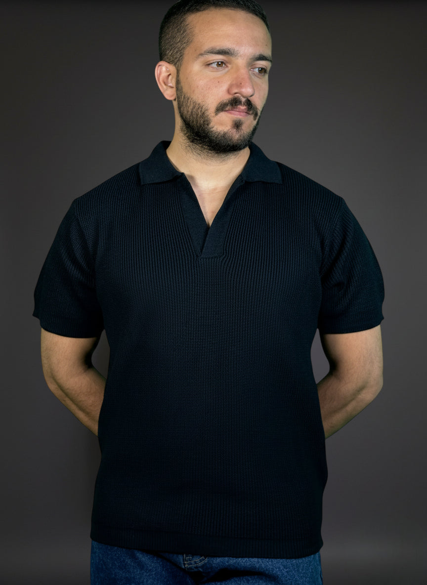 Navy Blue Johnny Collar Polo Shirt