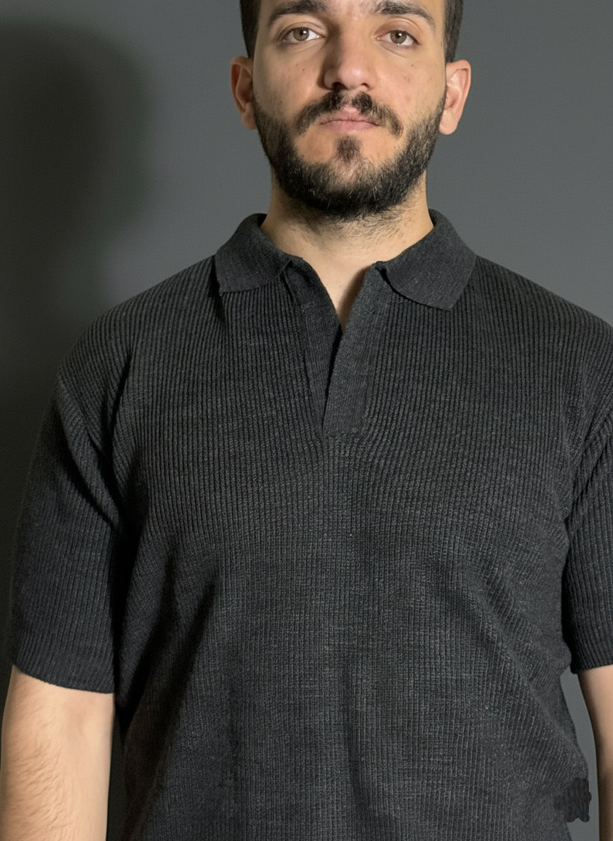 Charcoal Johnny Collar Polo Shirt