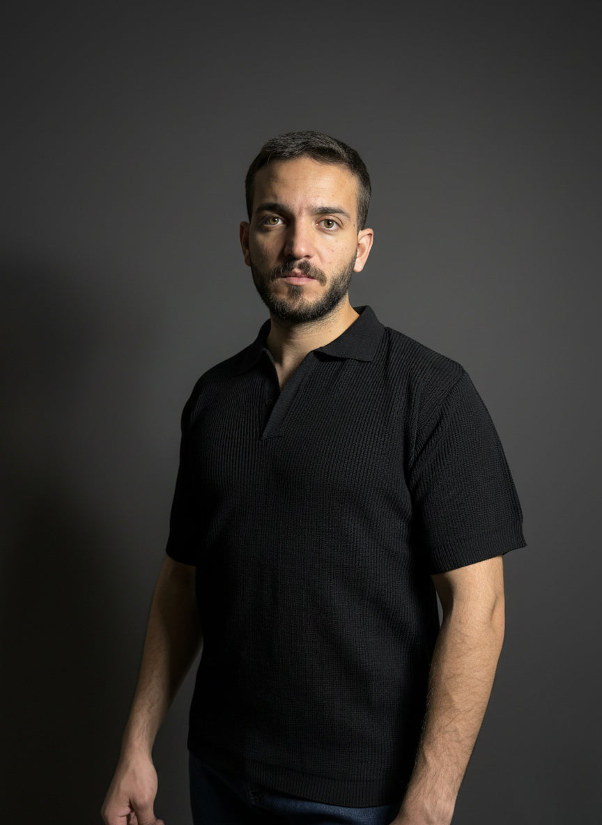 Black Johnny Collar Polo Shirt