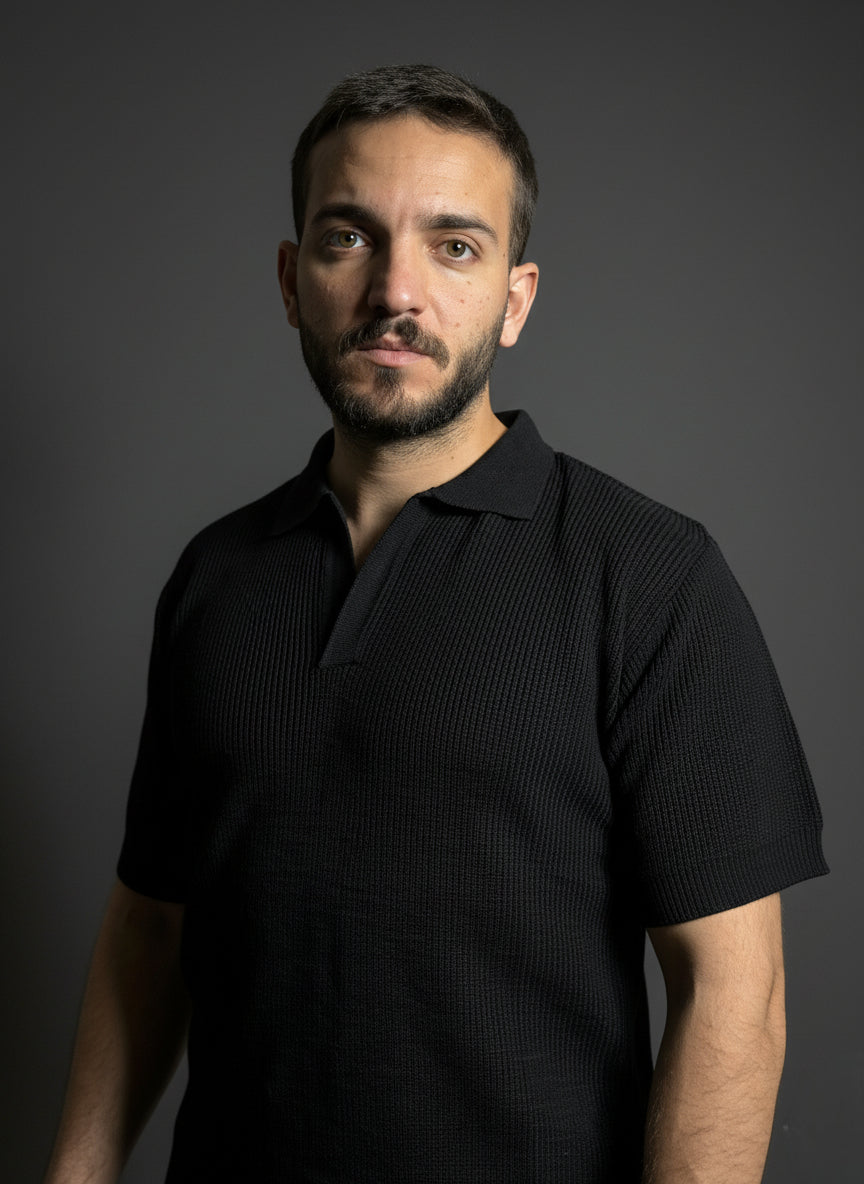 Black Johnny Collar Polo Shirt
