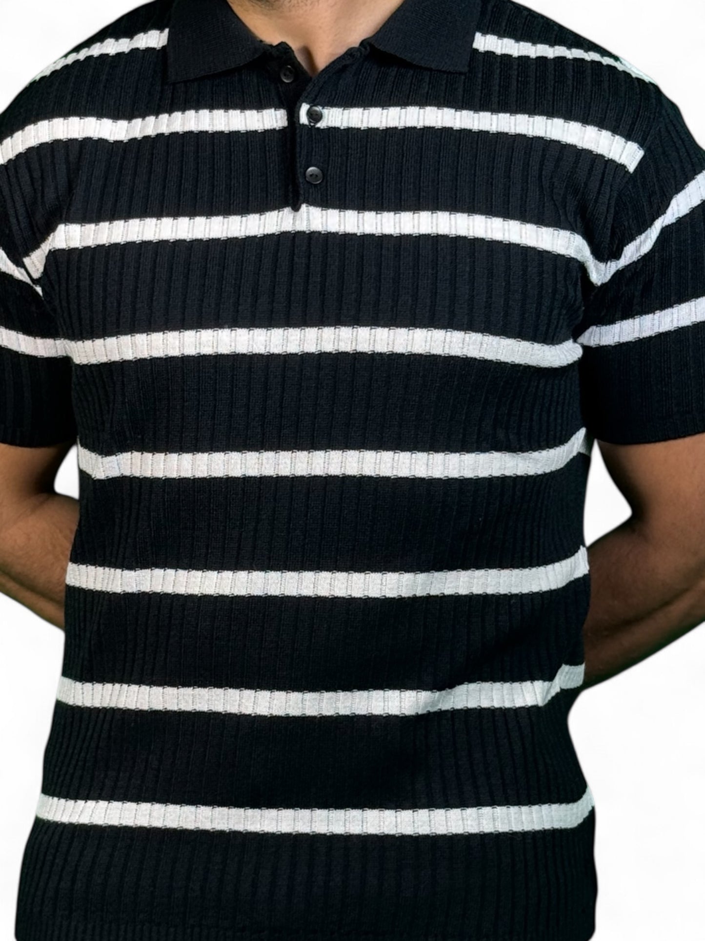 Navy & White Striped Polo Shirt