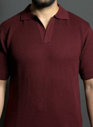 Maroon Johnny Collar Polo Shirt