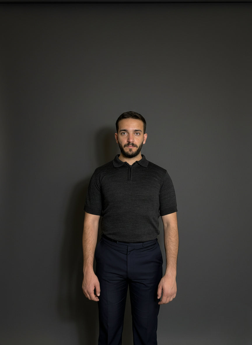 Charcoal Grey Zip Polo Shirt
