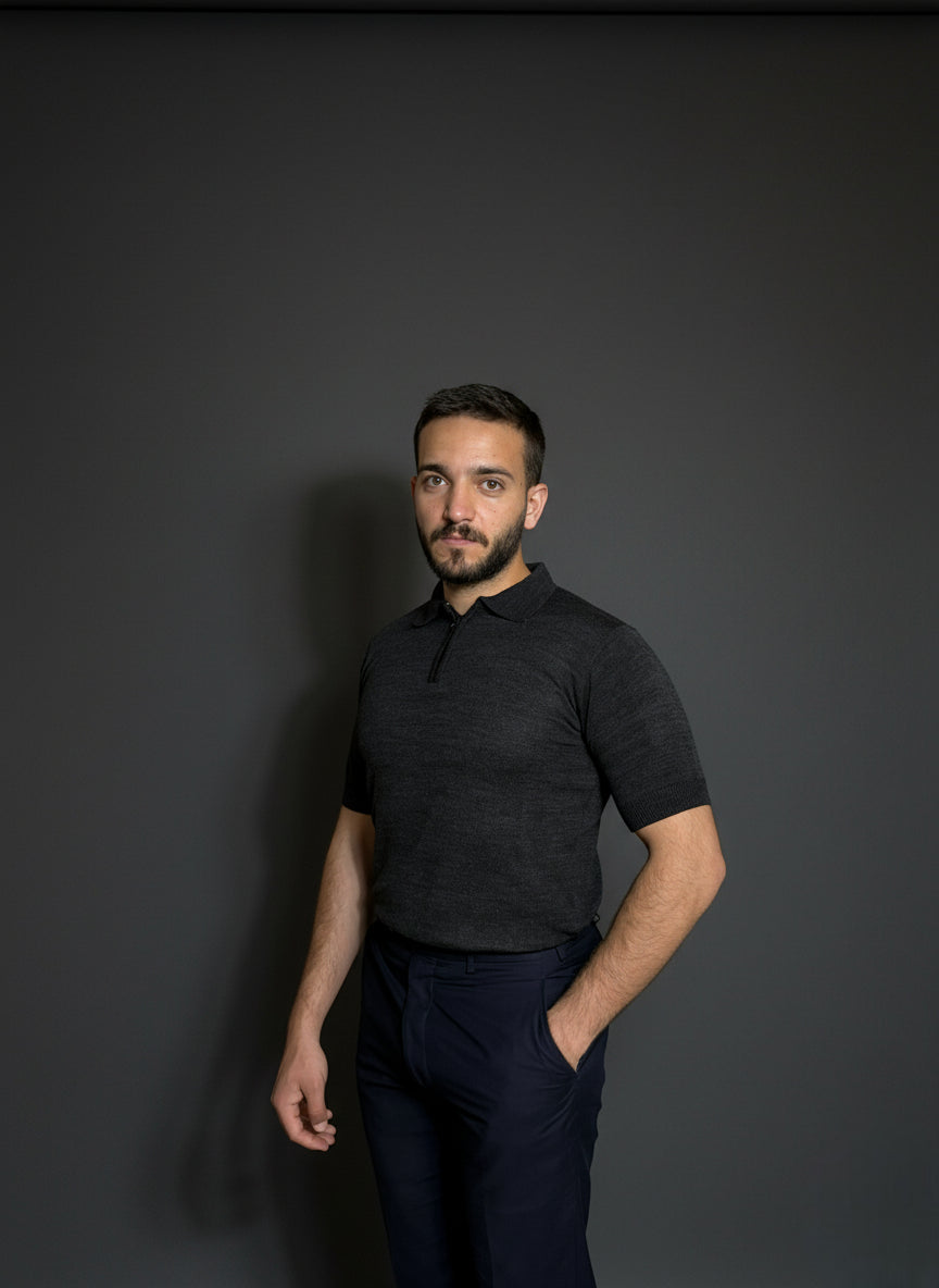 Charcoal Grey Zip Polo Shirt