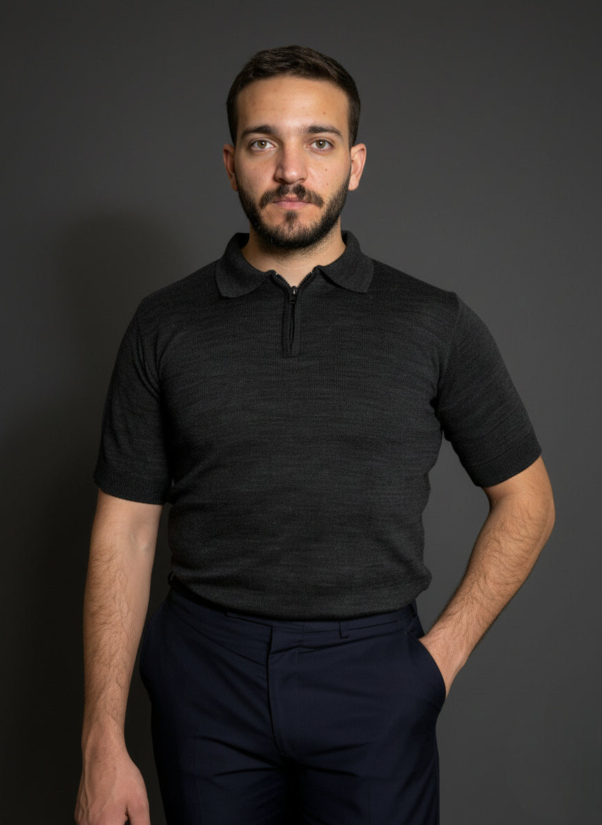 Charcoal Grey Zip Polo Shirt