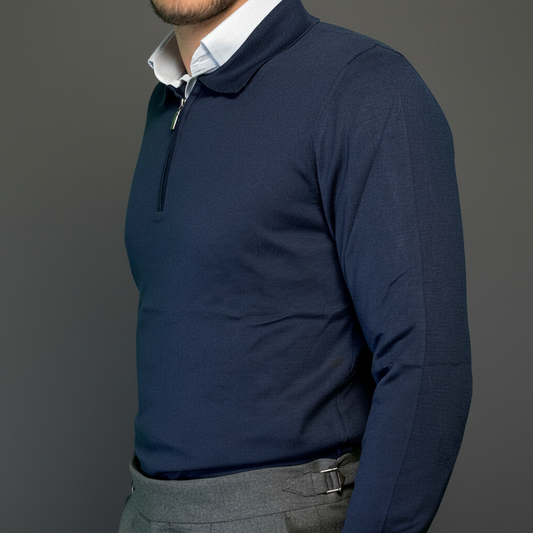 Navy Blue Cotton Zipper Sweater Slim Fit