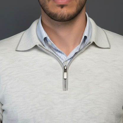 Light Grey Cotton Zipper Sweater Slim Fit