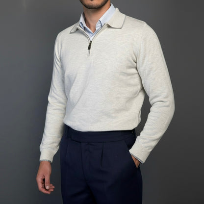 Light Grey Cotton Zipper Sweater Slim Fit