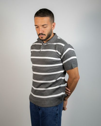 Men’s Striped Ribbed Knit Polo Shirt
