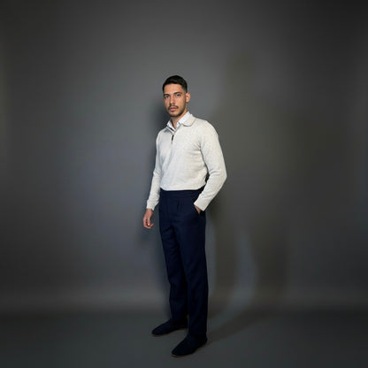 Light Grey Cotton Zipper Sweater Slim Fit