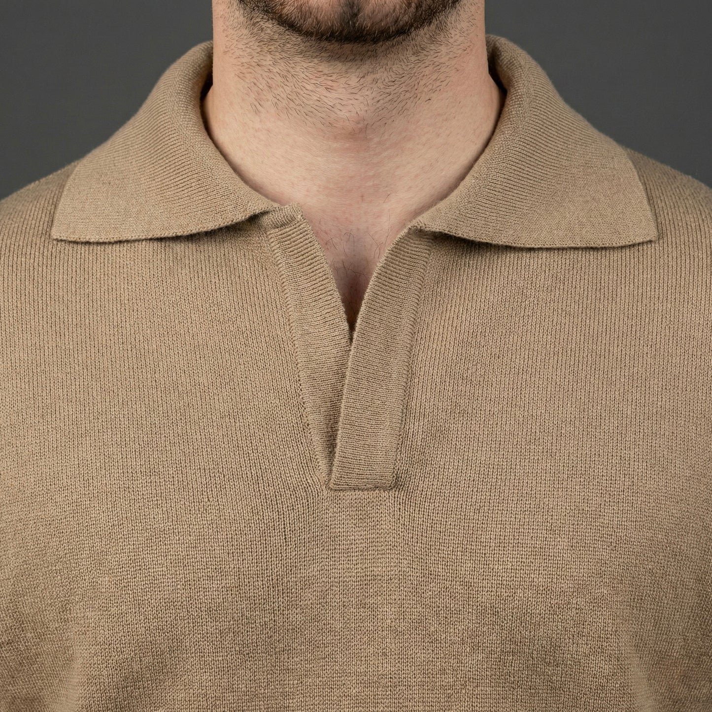 Classic Beige Long-Sleeve Polo Sweater