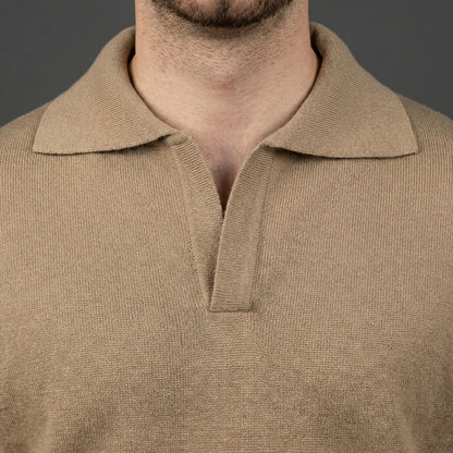 Classic Beige Long-Sleeve Polo Sweater