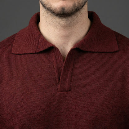 Elegant Burgundy Long-Sleeve Polo Sweater
