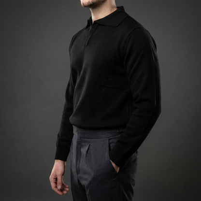 Essential Black Long-Sleeve Polo Sweater