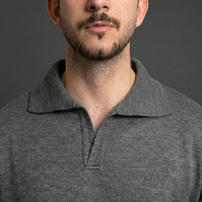 Grey Long-Sleeve Polo Sweater