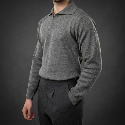 Grey Long-Sleeve Polo Sweater
