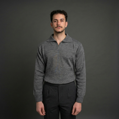 Grey Long-Sleeve Polo Sweater