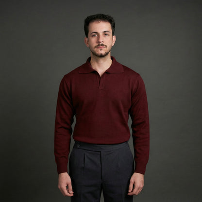 Elegant Burgundy Long-Sleeve Polo Sweater