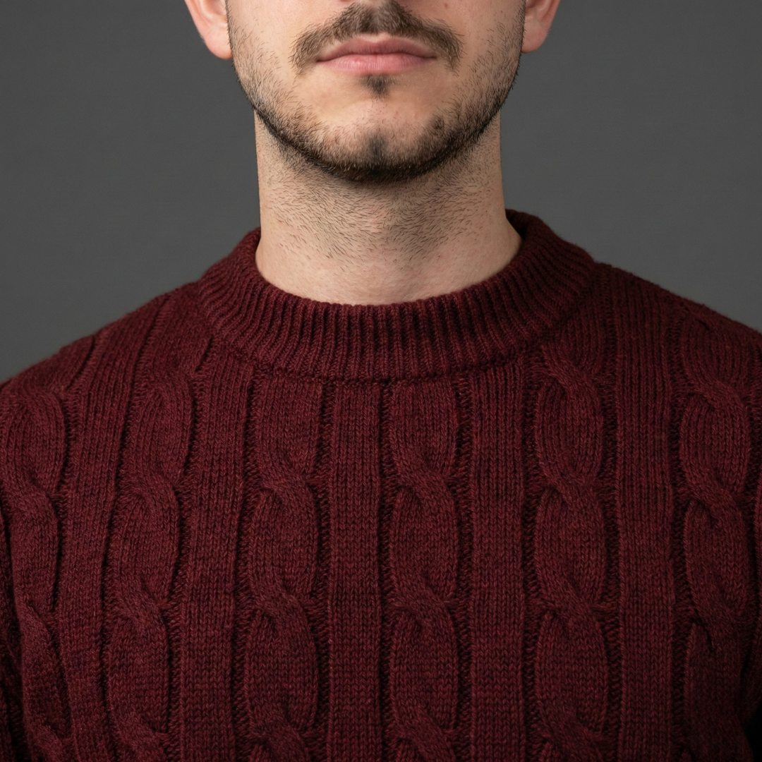 Classic Cable Knit Sweater - Burgundy