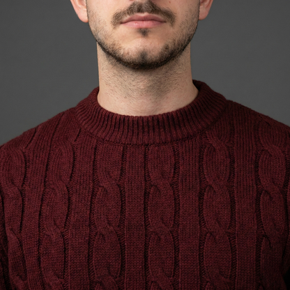 Classic Cable Knit Sweater - Burgundy