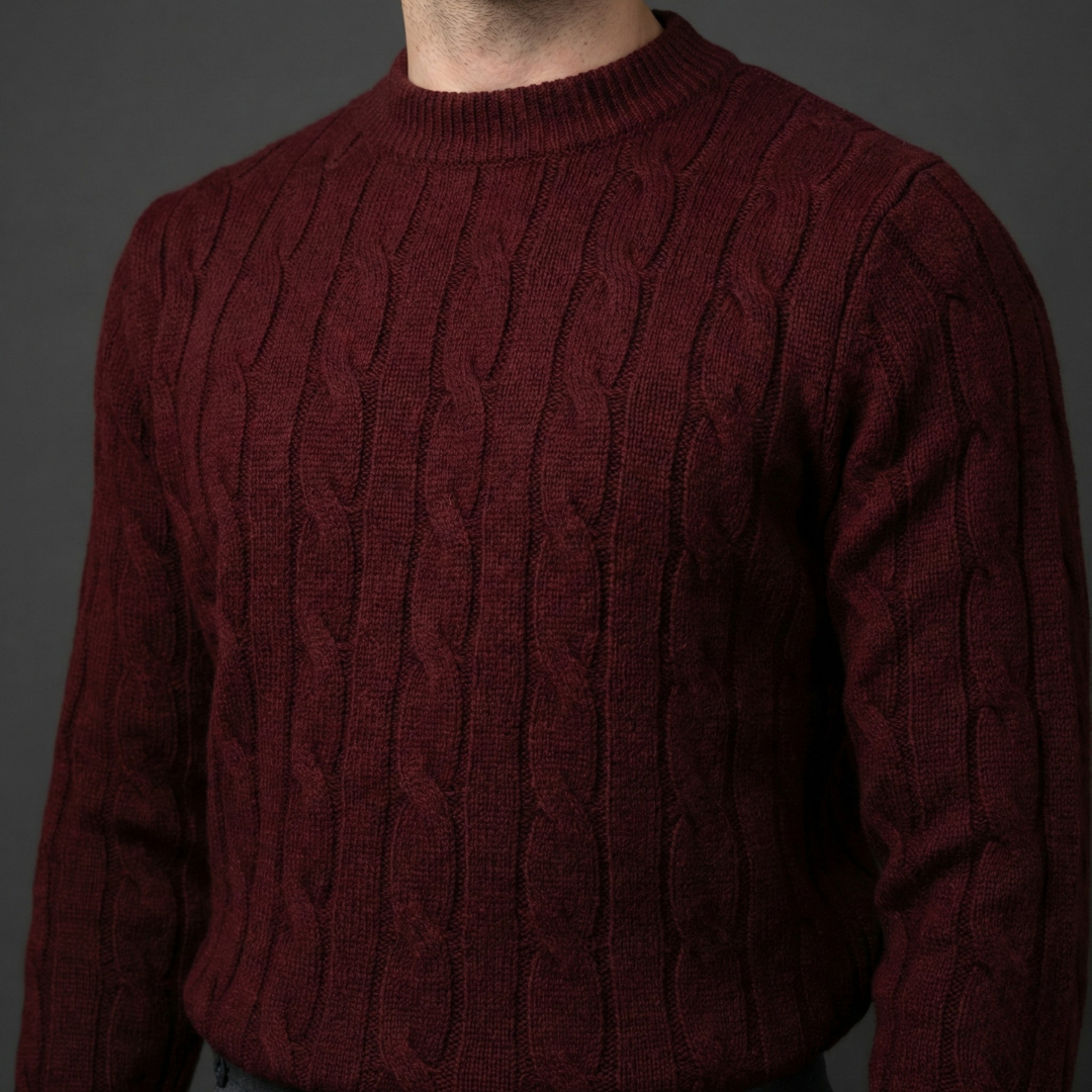 Classic Cable Knit Sweater - Burgundy