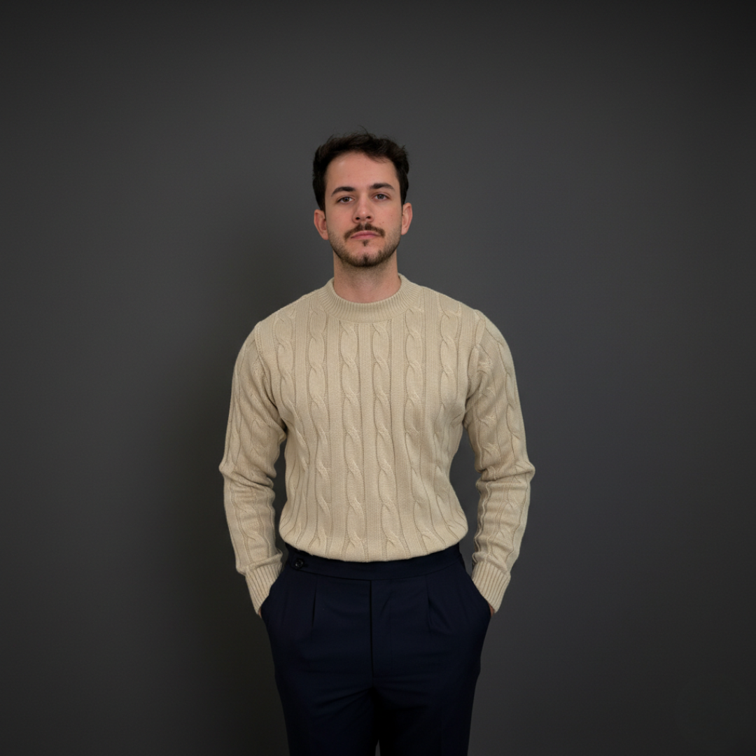 Heritage Beige Cable Knit Sweater