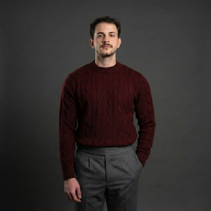 Classic Cable Knit Sweater - Burgundy