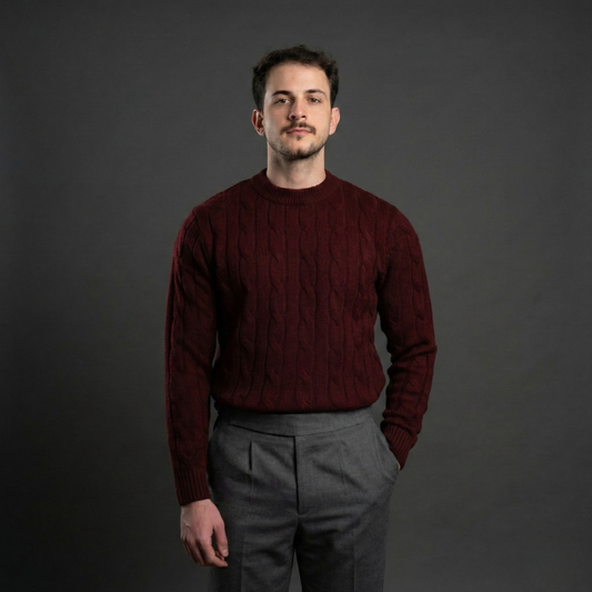Classic Cable Knit Sweater - Burgundy