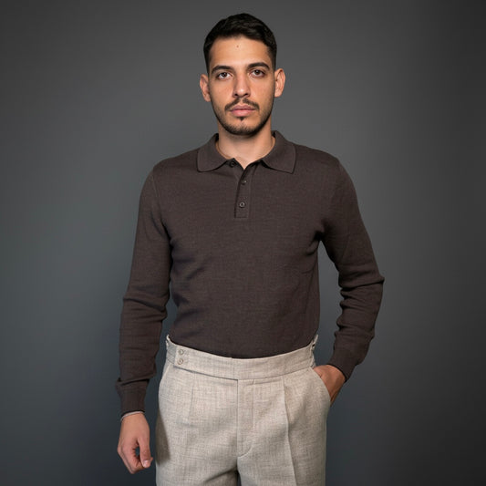 Brown Cotton Polo Sweater Slim Fit