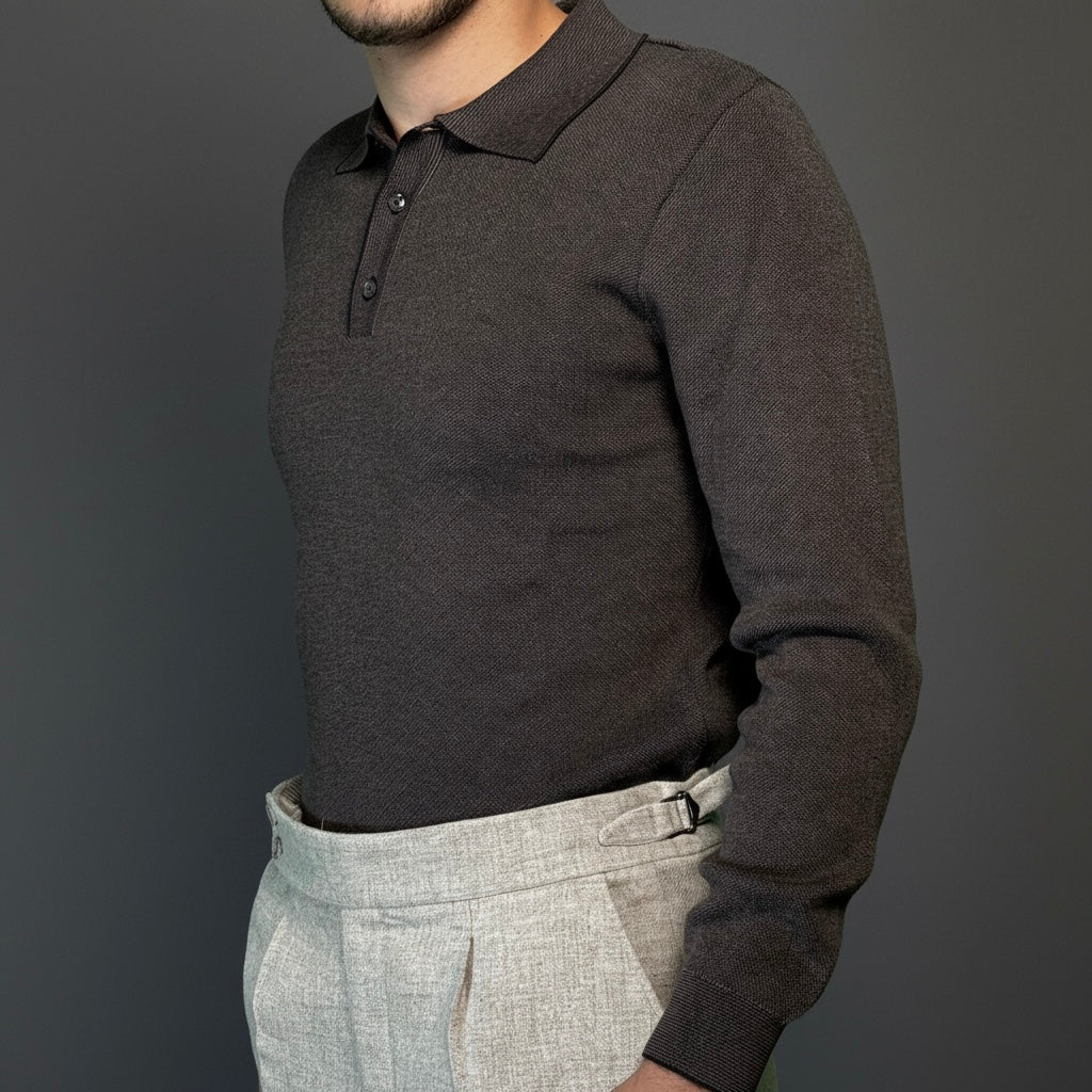 Brown Cotton Polo Sweater Slim Fit