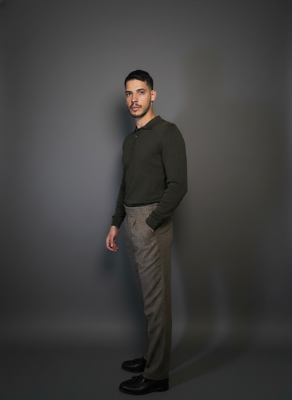 Olive Green Cotton Polo Sweater Slim Fit