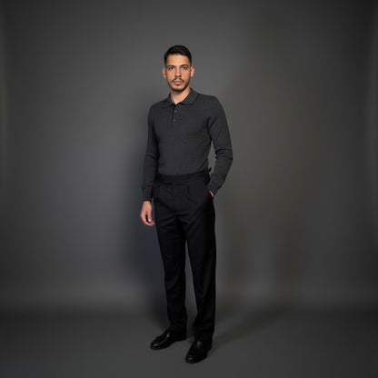 Charcoal Cotton Polo Sweater Slim Fit