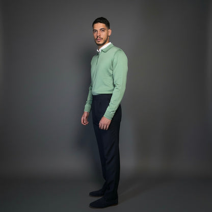 Pistachio Green Cotton Zipper Sweater Slim Fit