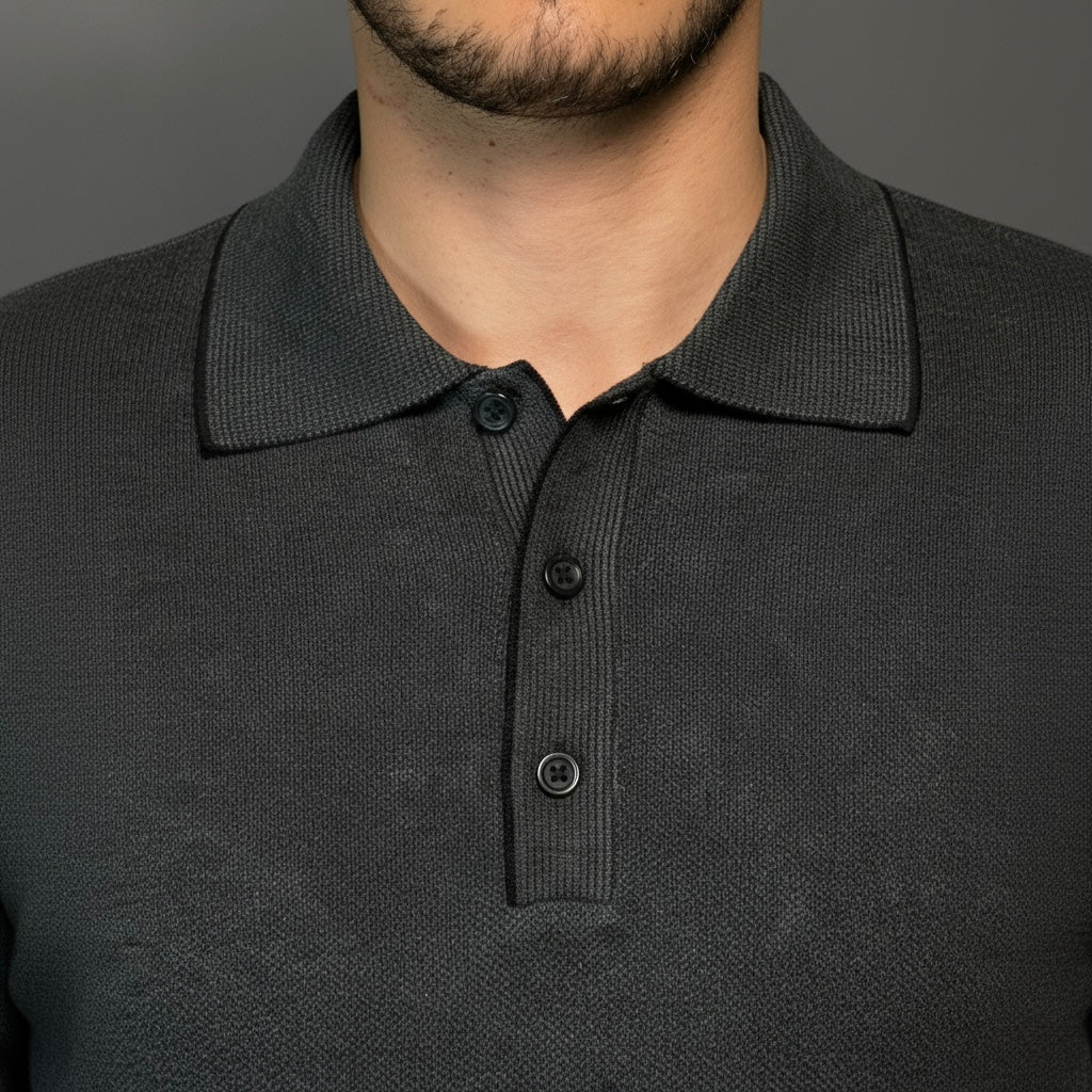 Charcoal Cotton Polo Sweater Slim Fit