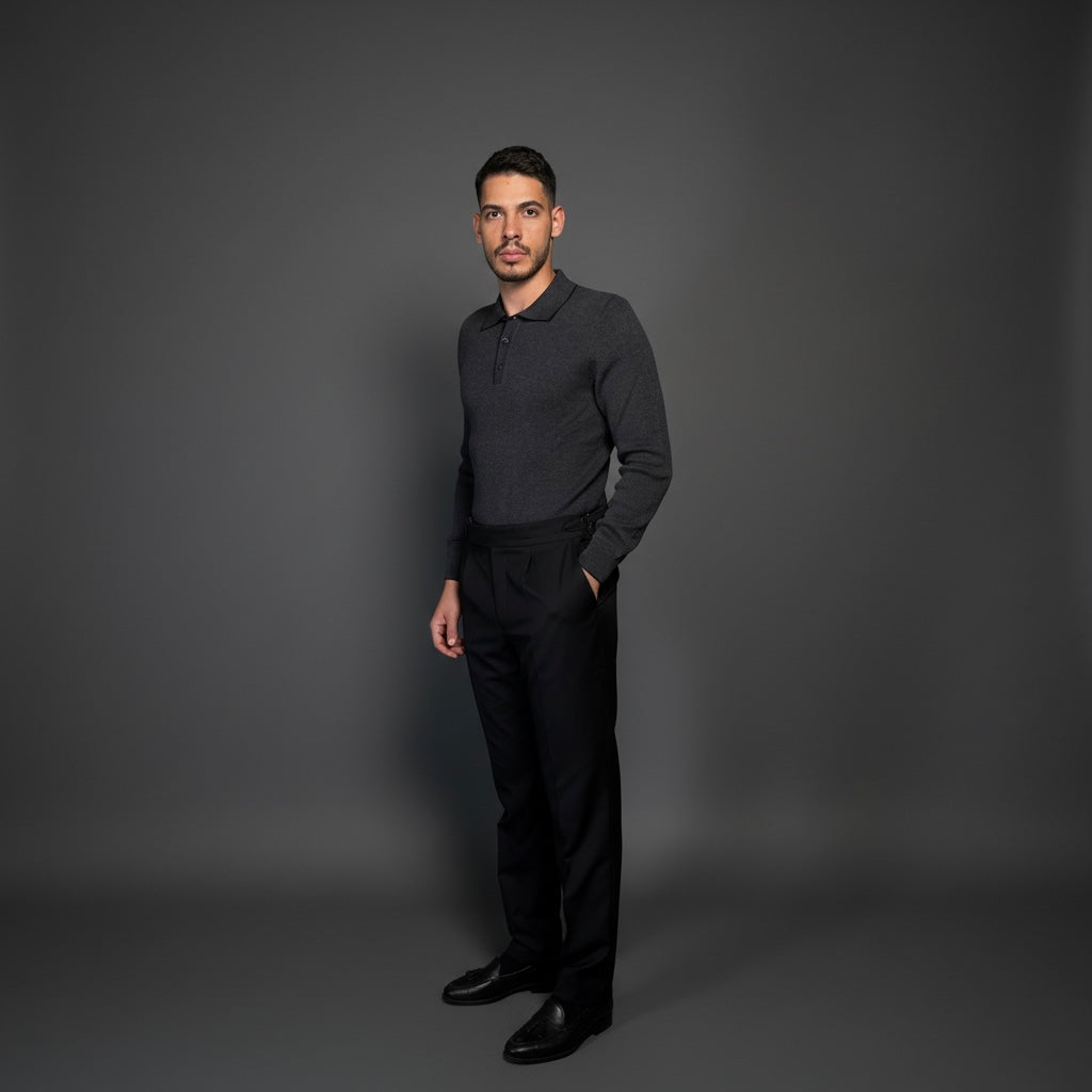 Charcoal Cotton Polo Sweater Slim Fit