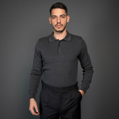 Charcoal Cotton Polo Sweater Slim Fit