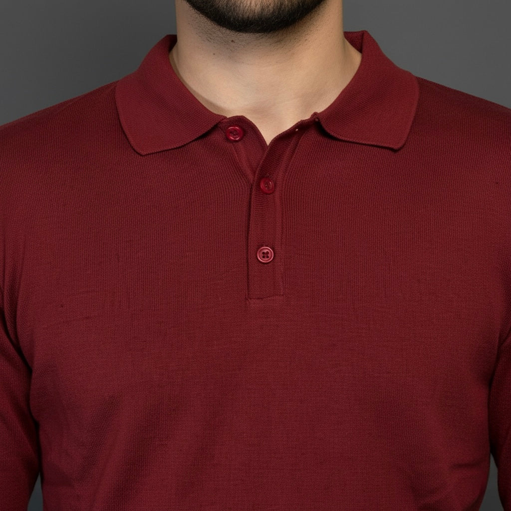 Burgundy Cotton Polo Sweater Slim Fit