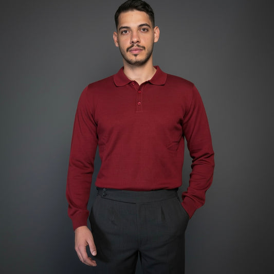 Burgundy Cotton Polo Sweater Slim Fit