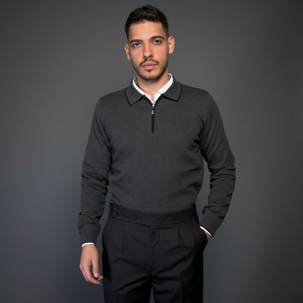 Charcoal Cotton Zipper Sweater Slim Fit