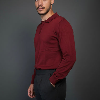 Burgundy Cotton Polo Sweater Slim Fit