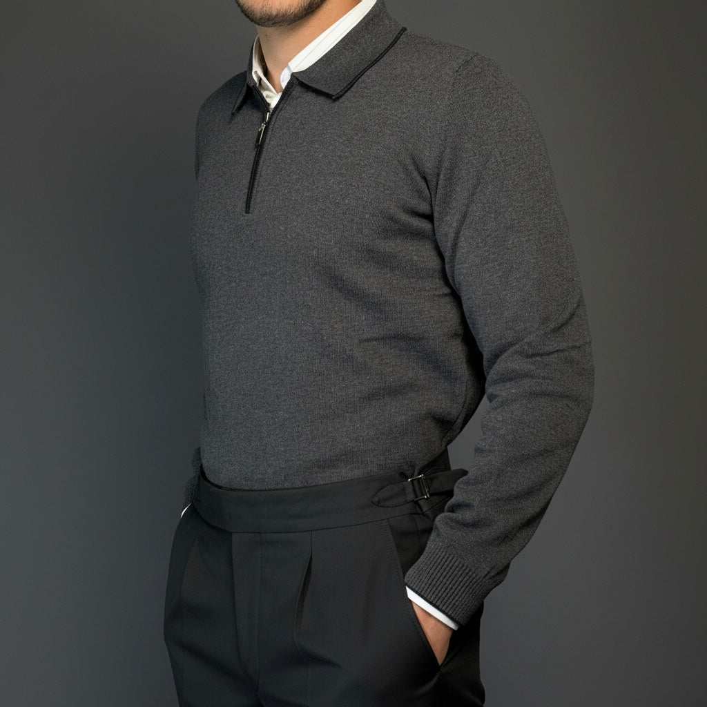 Charcoal Cotton Zipper Sweater Slim Fit