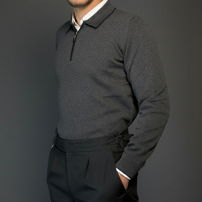 Charcoal Cotton Zipper Sweater Slim Fit